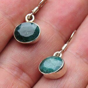 *925 Sterling Silver Genuine Emerald Earring Studs